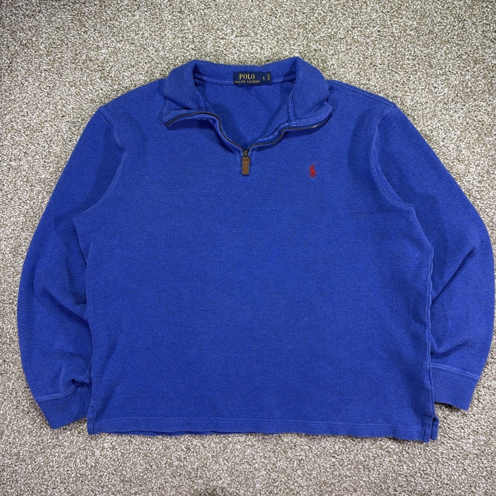 Polo Ralph Lauren Blue Quarter Zip Size Large Essentials Classic Old Money